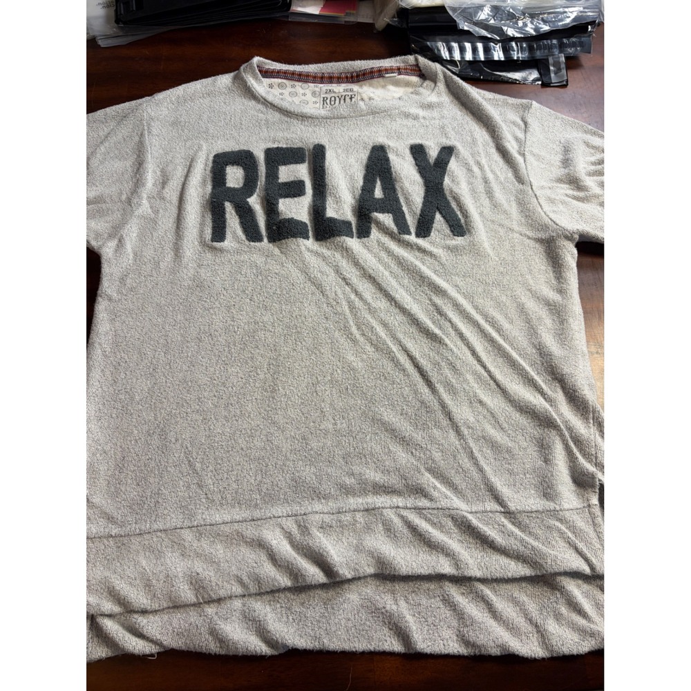 Royce Brand Women 2XL Relax Graphic Terry Cloth Short Sleeve Top Gray High-Low